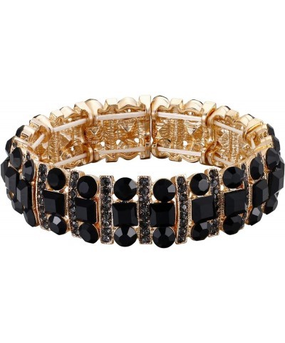 Austrian Crystal Art Deco Three Layers Bride Elastic Stretch Bracelet Black Gold-Tone $11.28 Bracelets