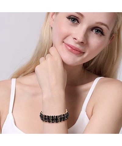 Austrian Crystal Art Deco Three Layers Bride Elastic Stretch Bracelet Black Gold-Tone $11.28 Bracelets