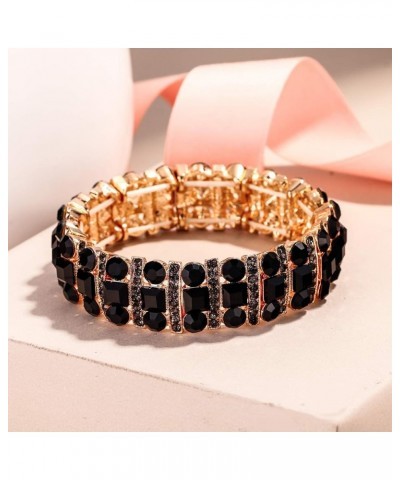 Austrian Crystal Art Deco Three Layers Bride Elastic Stretch Bracelet Black Gold-Tone $11.28 Bracelets