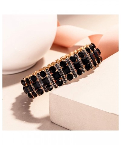 Austrian Crystal Art Deco Three Layers Bride Elastic Stretch Bracelet Black Gold-Tone $11.28 Bracelets