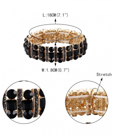 Austrian Crystal Art Deco Three Layers Bride Elastic Stretch Bracelet Black Gold-Tone $11.28 Bracelets