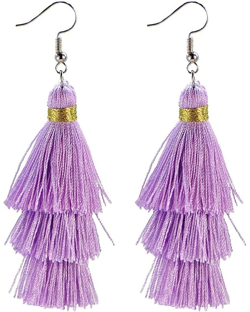 Fashion Charm Crystal Silk Tassel 3 Layers Fan Fringe Dangle Earrings designer costume jewelry 20 Violet $7.01 Earrings