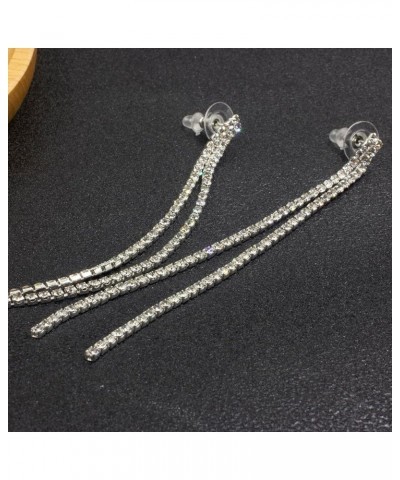 Long Chain Dangling Earrings for Women Rhinestone Line Dangle Drop Tassel Crystal Sparkly Earring for Bridal Wedding Party Tw...