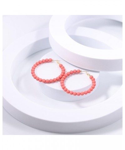 Women Circle Round Beaded Hoop Earrings Bohemian Beaded Earrings Chic Dangle Earrings 1.96 inch Peach Orange Red $8.50 Earrings