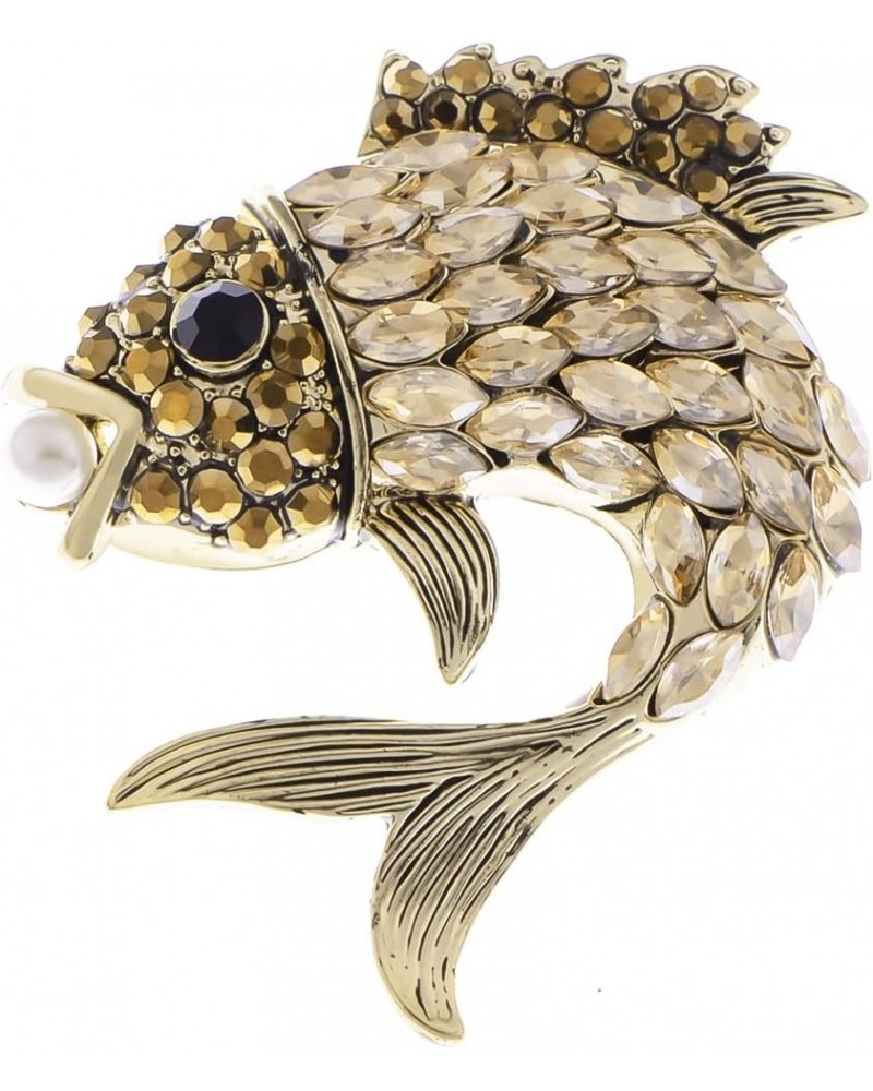 Women's Gold Toned Gunmetal Champagne Rhinestone Crystals Faux Pearl Fish Lapel Pin Gift Brooch $12.89 Brooches & Pins