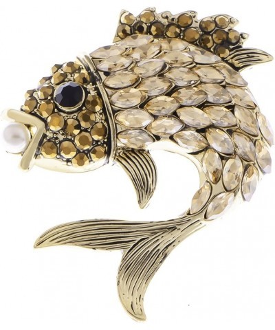 Women's Gold Toned Gunmetal Champagne Rhinestone Crystals Faux Pearl Fish Lapel Pin Gift Brooch $12.89 Brooches & Pins