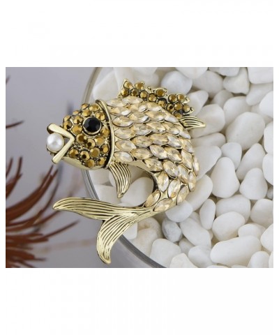 Women's Gold Toned Gunmetal Champagne Rhinestone Crystals Faux Pearl Fish Lapel Pin Gift Brooch $12.89 Brooches & Pins