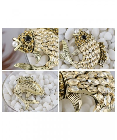 Women's Gold Toned Gunmetal Champagne Rhinestone Crystals Faux Pearl Fish Lapel Pin Gift Brooch $12.89 Brooches & Pins