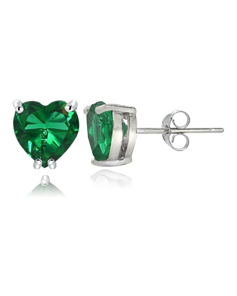 Sterling Silver Genuine, Created or Simulated Birthstone Gemstone 5mm Heart Stud Earrings May-Created Emerald $13.80 Earrings