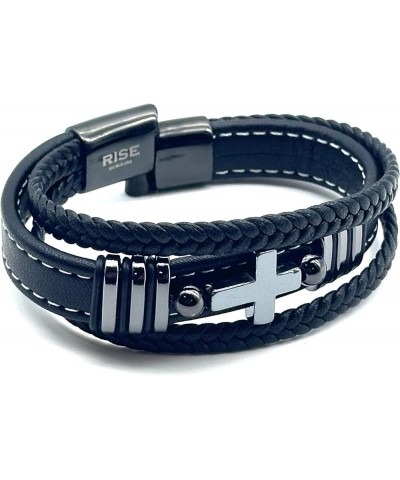 Leather Cross Bracelet,Wristband Jewelry, Stainless Steel Buckle, Gift for Men/Women,Suitable to wear on various festivals,re...