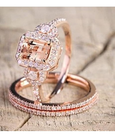 2PCS Gorgeous 18K Rose Gold Plated Morganite Ring Engagement Bridal Women Jewelry Set Morganite White Topaz Ring Set Women Br...