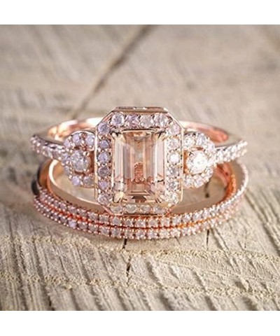 2PCS Gorgeous 18K Rose Gold Plated Morganite Ring Engagement Bridal Women Jewelry Set Morganite White Topaz Ring Set Women Br...