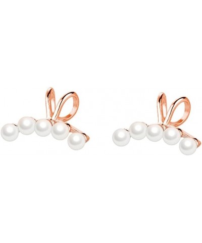 Solid 925 Sterling Silver Pearl Crawler Cuff Earrings Clip Ons for Women Girls Pearl Wrap Earrings Climber C-Rose Gold $11.01...