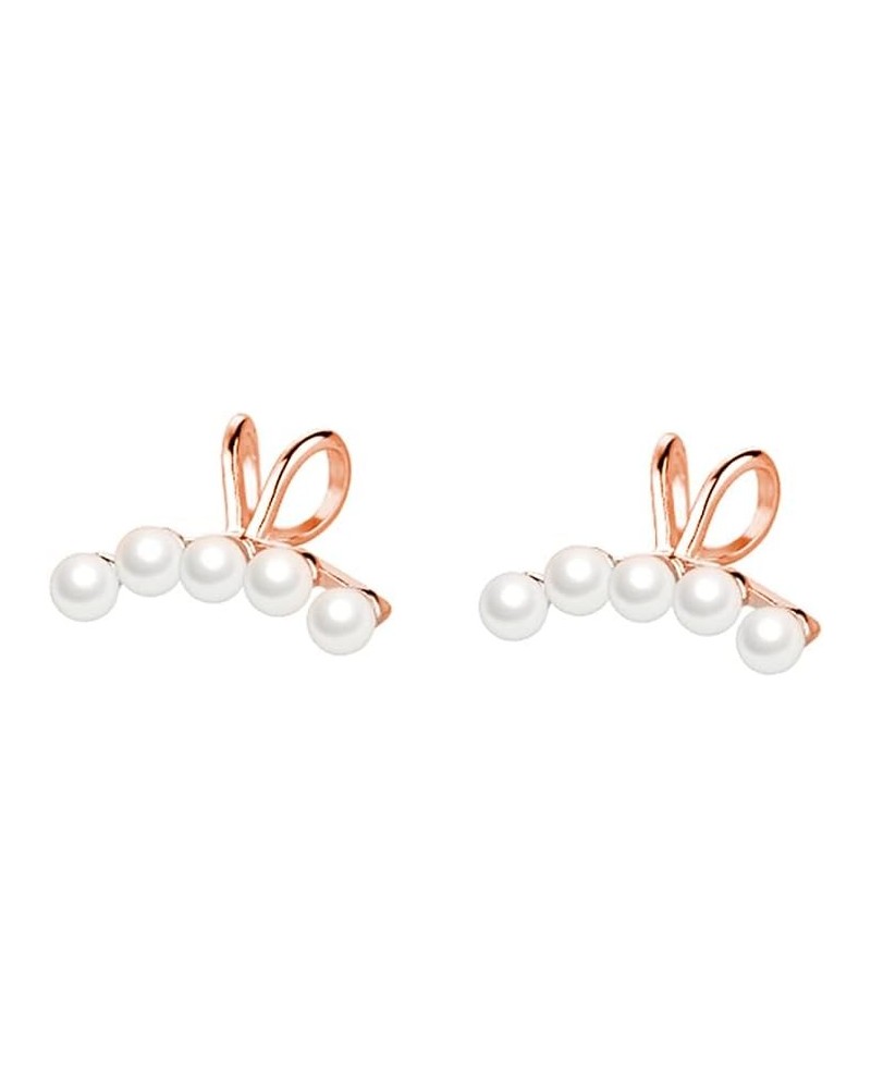 Solid 925 Sterling Silver Pearl Crawler Cuff Earrings Clip Ons for Women Girls Pearl Wrap Earrings Climber C-Rose Gold $11.01...