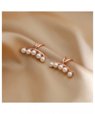 Solid 925 Sterling Silver Pearl Crawler Cuff Earrings Clip Ons for Women Girls Pearl Wrap Earrings Climber C-Rose Gold $11.01...