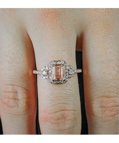 2PCS Gorgeous 18K Rose Gold Plated Morganite Ring Engagement Bridal Women Jewelry Set Morganite White Topaz Ring Set Women Br...