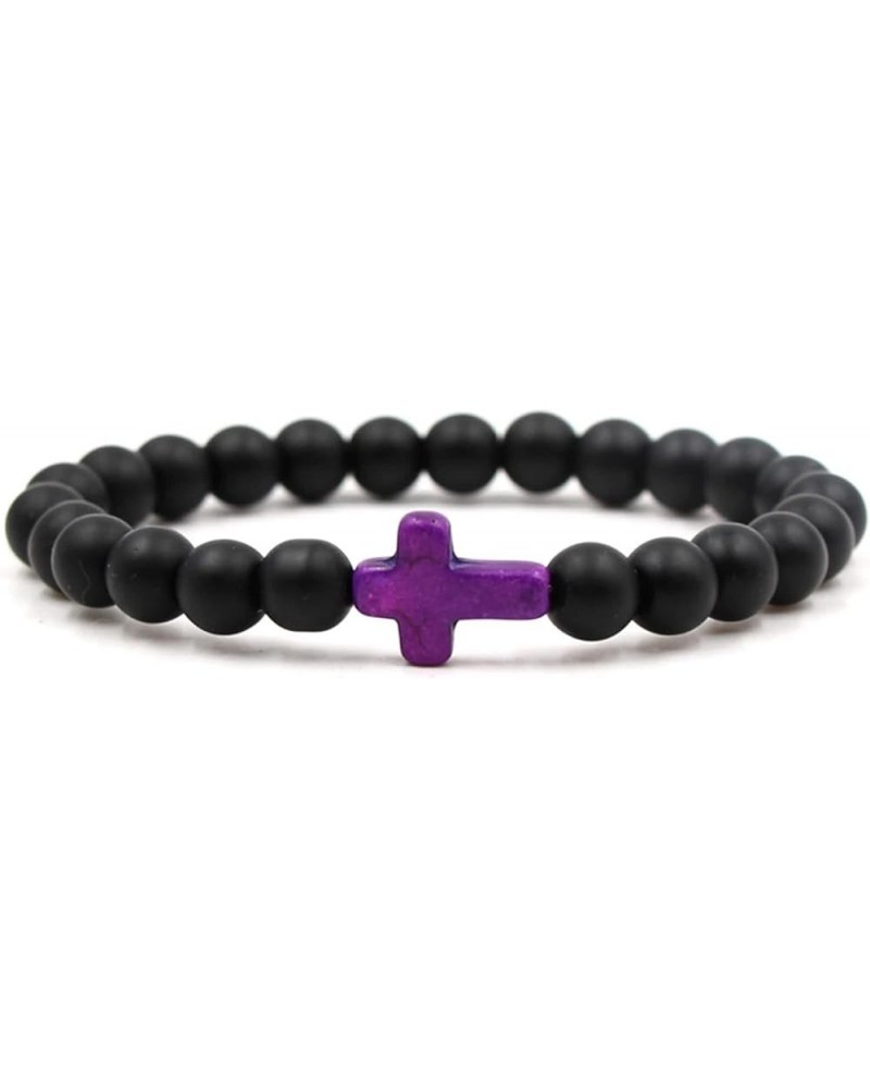 Bracelet 8MM Beads, Men Bracelet Bead Cross Perimeter 19CM Purple $10.79 Bracelets