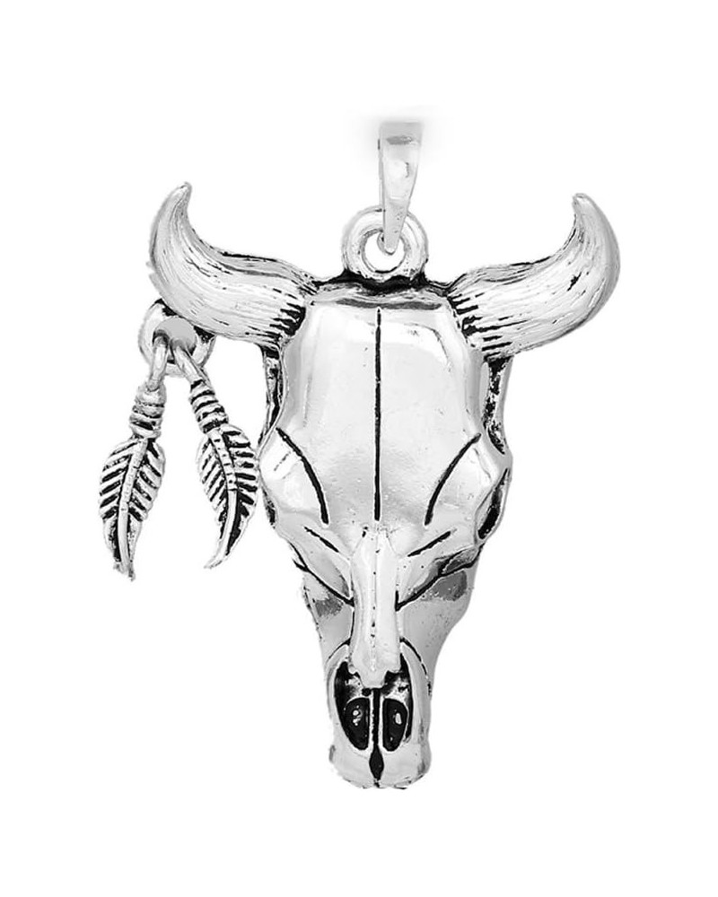 Indian Western Vintage Native Feather Cow Bull OX Horn Buffalo Skull Pendant $8.99 Pendants