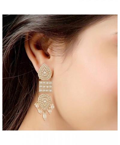 18k Gold Plated Traditional Kundan Studded Pearl Drop Earrings For Women (E2943-51) Style 3 $10.13 Earrings