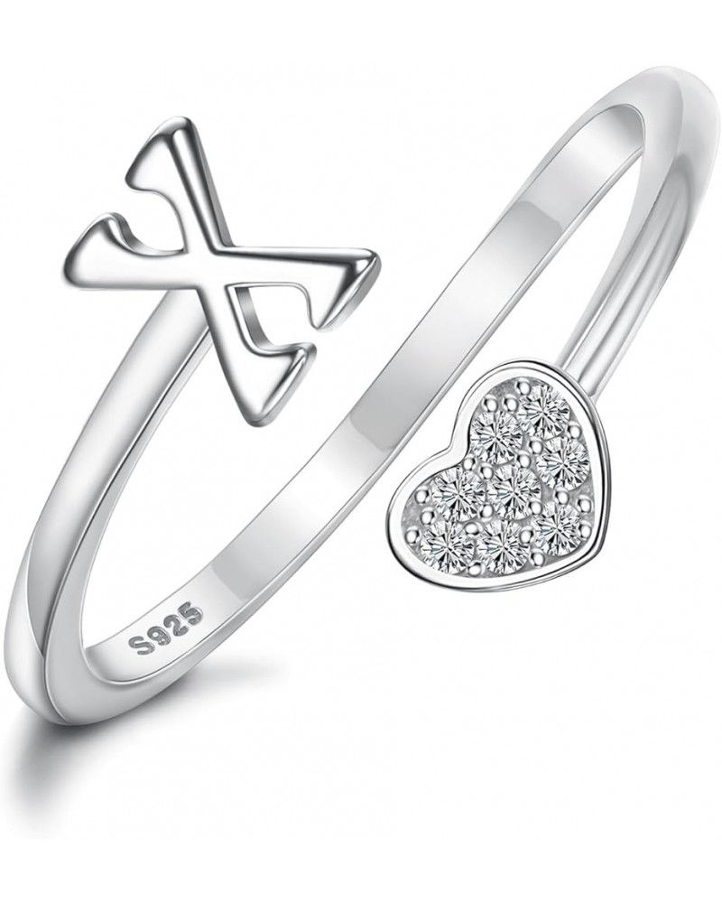 925 Sterling Silver Heart Initial Rings for Women Girls 18K Gold Plated Initial Heart Stackable Rings Adjustable Initial Ring...