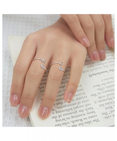 925 Sterling Silver Heart Initial Rings for Women Girls 18K Gold Plated Initial Heart Stackable Rings Adjustable Initial Ring...