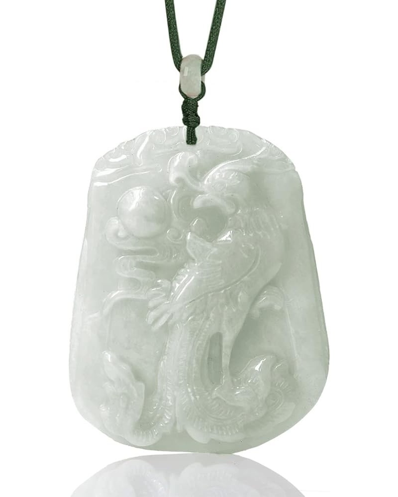 Dragon Phoenix Jade Necklace, Real Grade A Certified Burma Jadeite, Adjustable Cord Phoenix Q90 $80.81 Necklaces