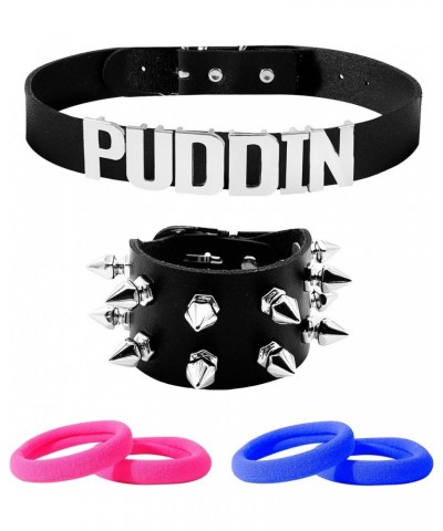 Puddin Choker Necklace for Women Leather Spike Bracelet Halloween Costume Accessories Black $8.54 Necklaces