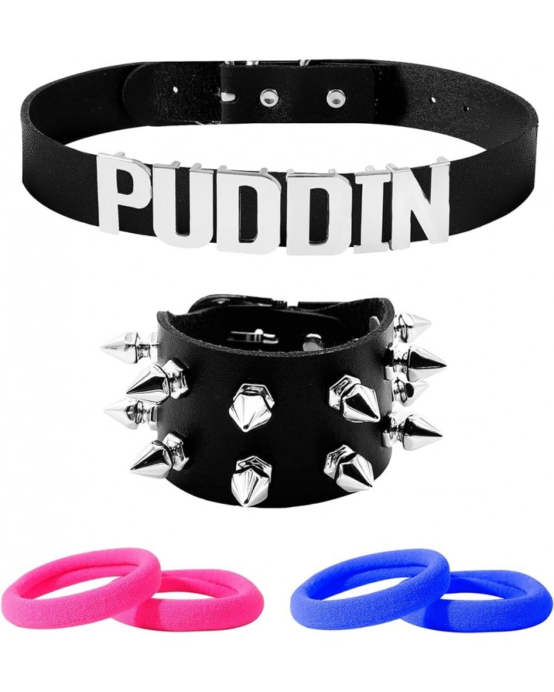 Puddin Choker Necklace for Women Leather Spike Bracelet Halloween Costume Accessories Black $8.54 Necklaces