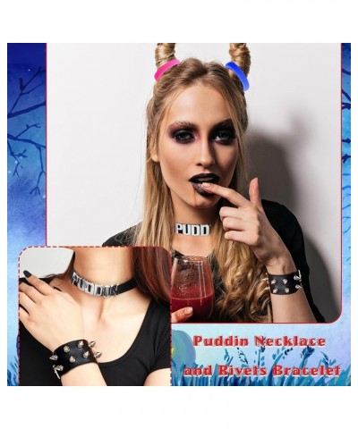 Puddin Choker Necklace for Women Leather Spike Bracelet Halloween Costume Accessories Black $8.54 Necklaces