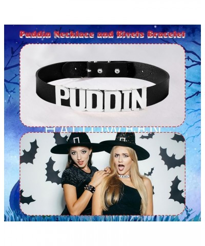 Puddin Choker Necklace for Women Leather Spike Bracelet Halloween Costume Accessories Black $8.54 Necklaces