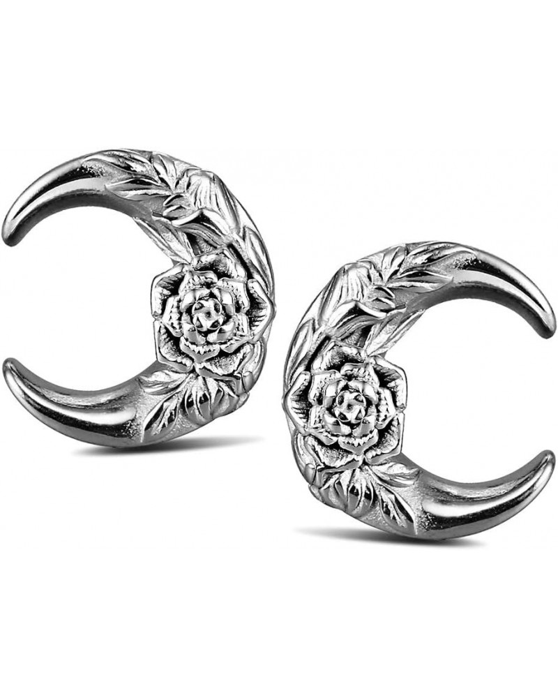 2 PCS Hypoallergenic 316 Stainless Steel 0G-1" Hot Moon Flower Saddle Hangers Plugs Unique Saddle Gauges Ear Plugs Expander S...