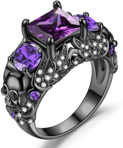 Gothic Jewelry Purple Red Black Crystal Unique Black Skull Rings for Women Halloween Christmas Gifts Square-Purple $12.59 Rings