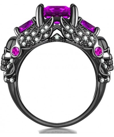 Gothic Jewelry Purple Red Black Crystal Unique Black Skull Rings for Women Halloween Christmas Gifts Square-Purple $12.59 Rings