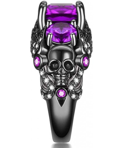 Gothic Jewelry Purple Red Black Crystal Unique Black Skull Rings for Women Halloween Christmas Gifts Square-Purple $12.59 Rings