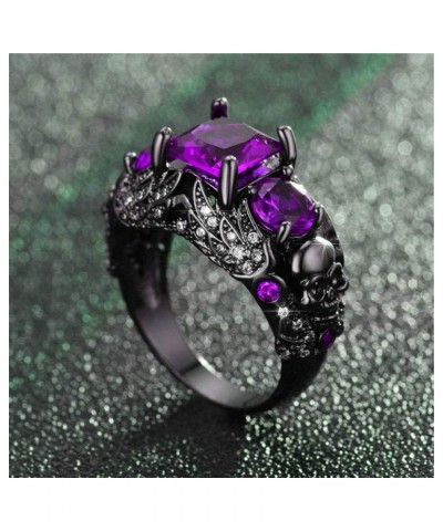 Gothic Jewelry Purple Red Black Crystal Unique Black Skull Rings for Women Halloween Christmas Gifts Square-Purple $12.59 Rings