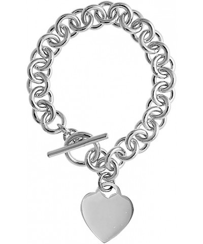 Large 10mm Round Link Sterling Silver Heart Tag Bracelet Heavy Weight Handmade & Matching Necklaces sizes 7.5, 8 & 18 inch 18...