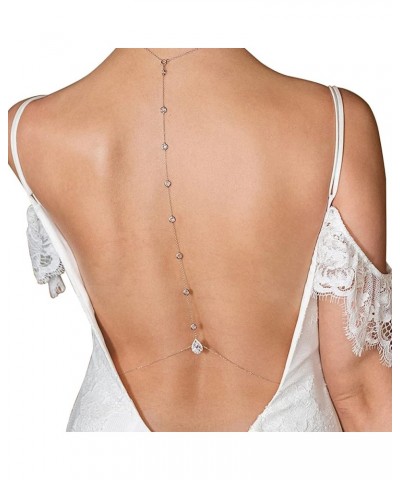 Rhinestone Crystal Back Chain Jewelry for Women Bride Backless Rhinestone Waterdrop Body Chain Belly Waist Necklace Wedding D...