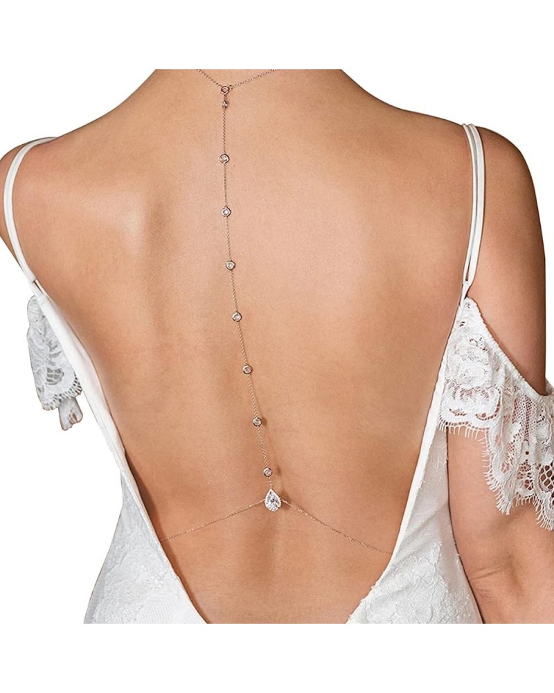 Rhinestone Crystal Back Chain Jewelry for Women Bride Backless Rhinestone Waterdrop Body Chain Belly Waist Necklace Wedding D...