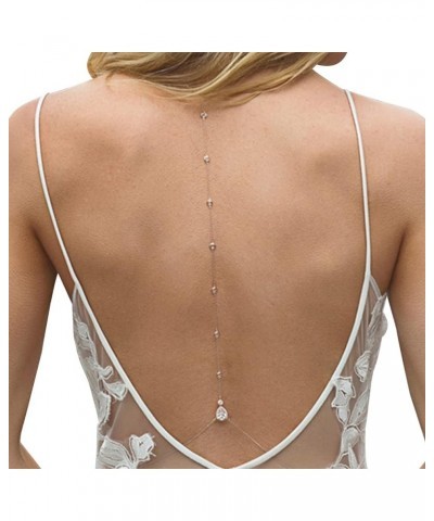 Rhinestone Crystal Back Chain Jewelry for Women Bride Backless Rhinestone Waterdrop Body Chain Belly Waist Necklace Wedding D...