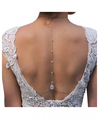 Rhinestone Crystal Back Chain Jewelry for Women Bride Backless Rhinestone Waterdrop Body Chain Belly Waist Necklace Wedding D...