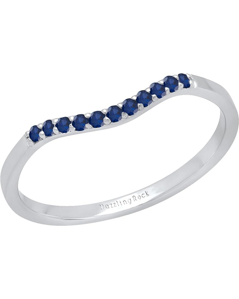 Round Gemstone or Diamond 11 Stone Contour Stackable Wedding Band for Women in 925 Sterling Silver Blue Sapphire 4.5 $29.14 B...