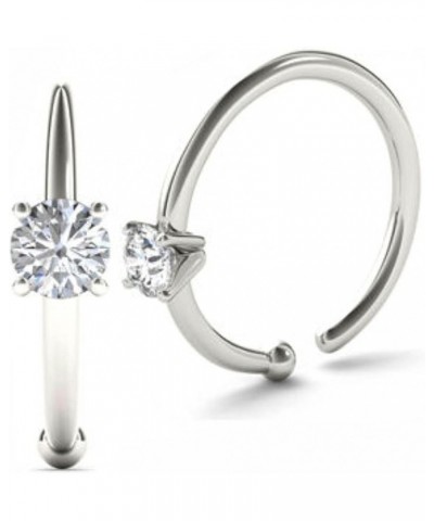 0.05ct Diamond Nose Ring Hoop - 14K White Gold or Yellow Gold White Gold $50.58 Body Jewelry