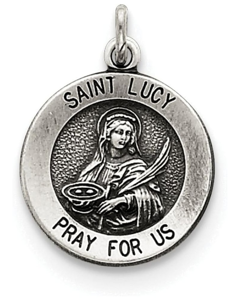 Sterling Silver Round Antiqued Medal Pendant Necklace Chain Included Saint Lucy $19.20 Necklaces