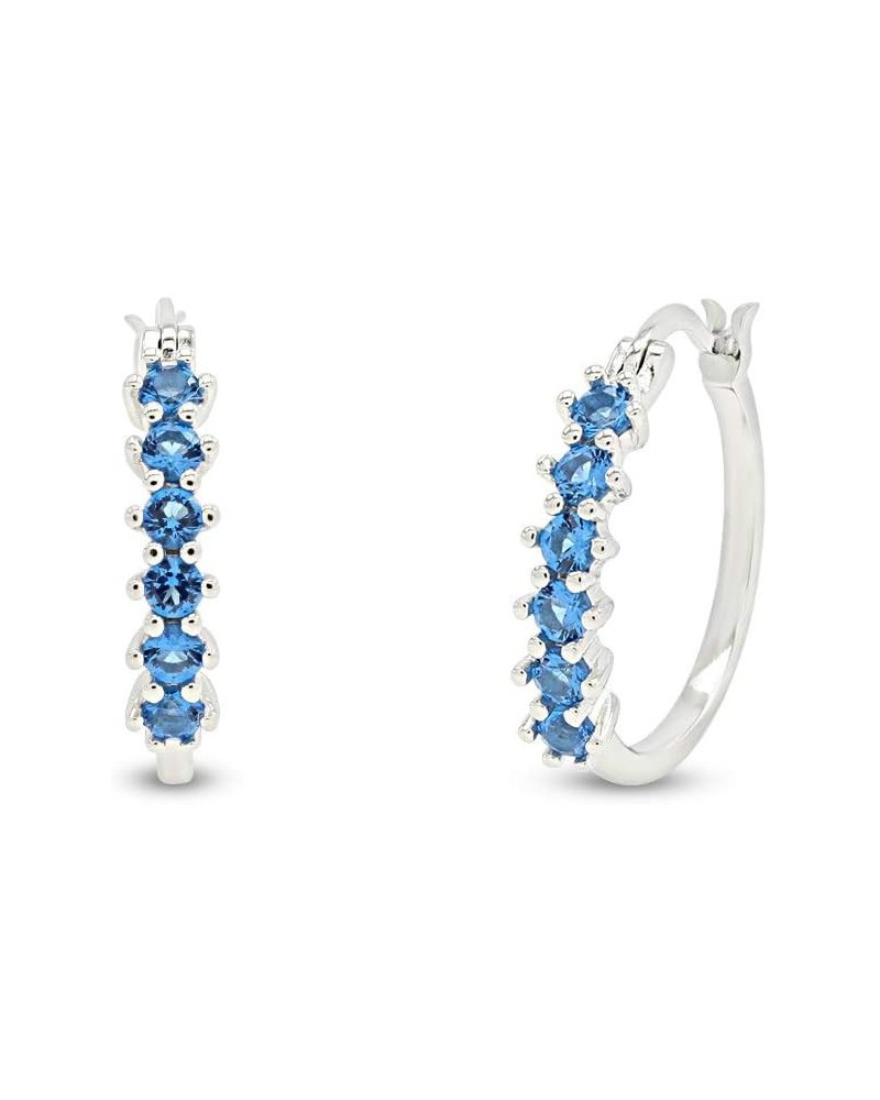 14k Gold Plated 925 Sterling Silver Simulated London Blue Topaz Hoop Earrings Jewelry Gift for womens Valentine's Day white-g...