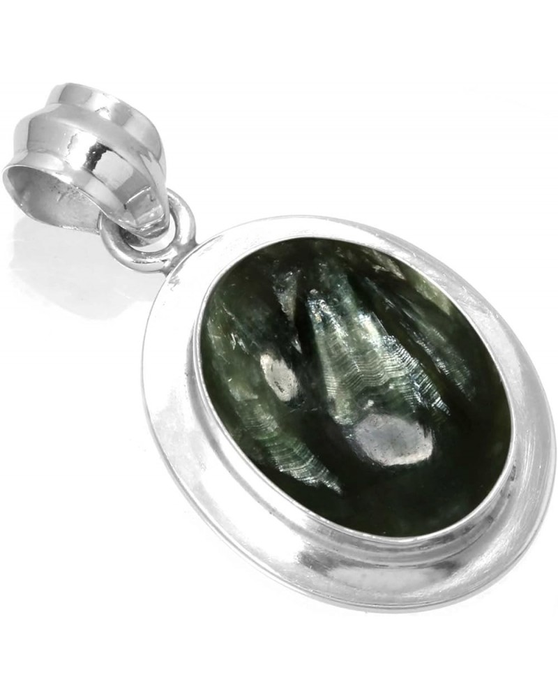 925 Sterling Silver Handmade Pendant for Women 12x16 Oval Gemstone Statement Jewelry for Gift (99534_P) Seraphinite $22.49 Pe...