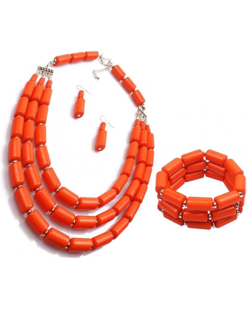 Bohemian style multilayer beaded Necklace + Earrings + Bracelet set for Women's and girls gifts Orange-red $11.79 Jewelry Sets