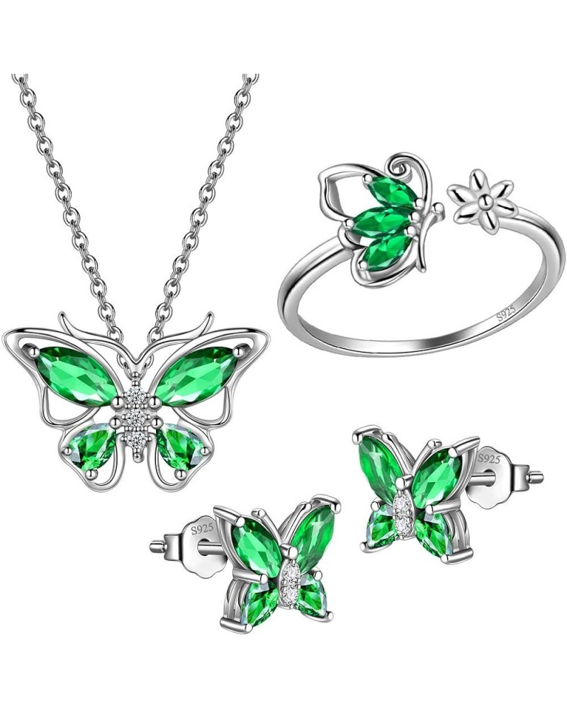 925 Sterling Silver Birthstone Butterfly Jewelry Women Crystal Animal Cute Butterflies Birthday Necklace/Earring/Ring/Bracele...