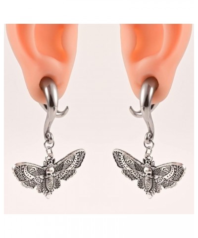 2 PCS Skull Head Moth Wings Ear Tunnels Plugs 316 Stainless Steel Ear Hanger Weight Gauge Hypoallergenic Earrings Expander St...