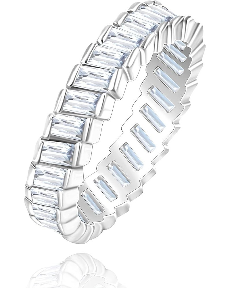 Platinum Plated Baguette CZ Diamond Pave Eternity Band Ring for Women Y1790 White $7.83 Rings