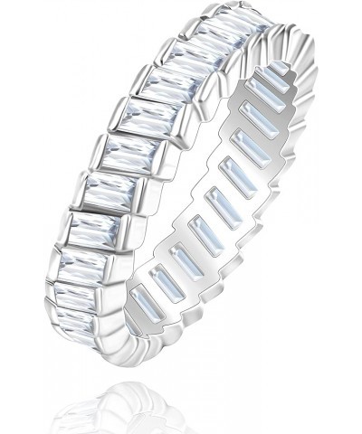 Platinum Plated Baguette CZ Diamond Pave Eternity Band Ring for Women Y1790 White $7.83 Rings